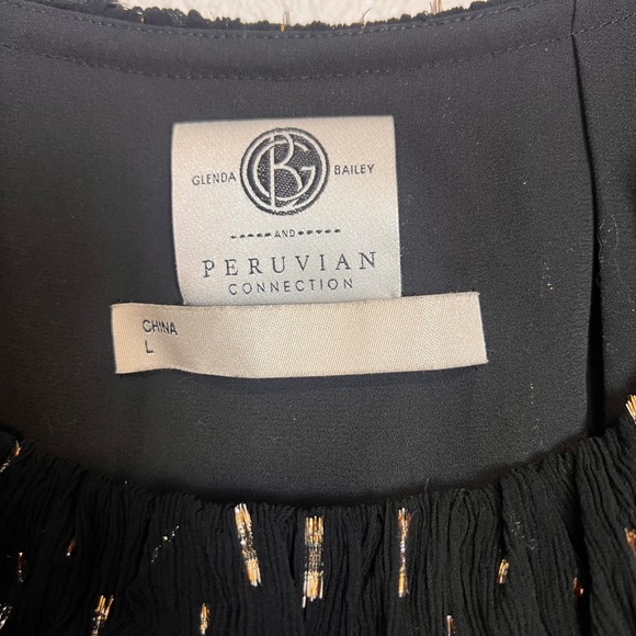 PERUVIAN CONNECTION Glenda Bailey Black Gold Metallic Pleated Maxi Dress L - Picture 5 of 13